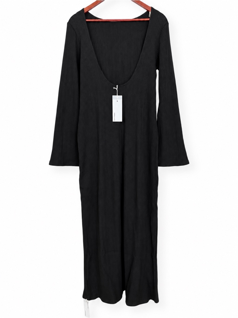 Reformation Delphina Knit Dress Black Women's XL Open Back Midi NWT